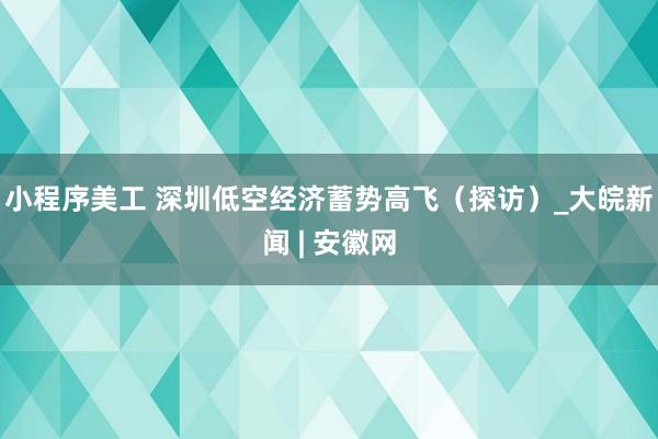 小程序美工 深圳低空经济蓄势高飞（探访）_大皖新闻 | 安徽网